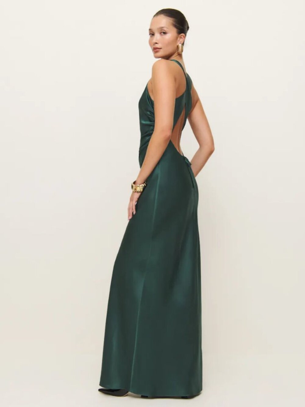 NWT Reformation Anaiis Silk Maxi Dress Forest Green 2